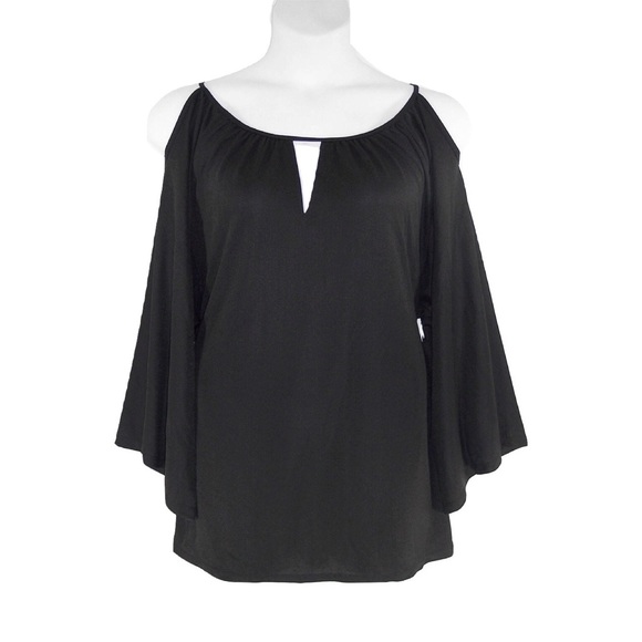 NEW Essentials By Milano 3X Black Crepe 3/4 Sleeve Top - Picture 2 of 8
